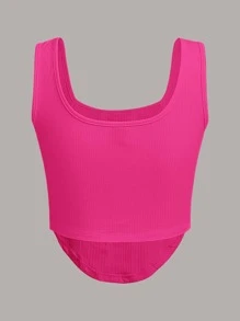 SHEIN EZwear Letter Patched Detail Curved Hem Tank Top