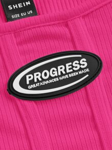 SHEIN EZwear Letter Patched Detail Curved Hem Tank Top