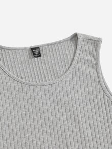 SHEIN EZwear Plus Solid Ribbed Knit Tank Top - Light Grey - View 3
