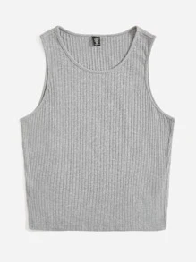 SHEIN EZwear Plus Solid Ribbed Knit Tank Top - Light Grey - View 4