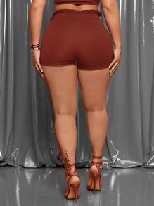 SHEIN SXY Paperbag Waist Button Front Skinny Shorts - Rust Brown - View 2
