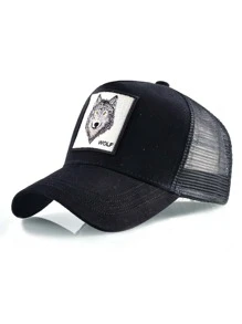 狼和字母刺繡網眼棒球帽 - 黑色 - 查看 1