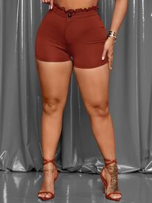 SHEIN SXY Paperbag Waist Button Front Skinny Shorts - Rust Brown - View 6