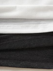 SHEIN Unity unicolor Top tank & con estampado de letra de cintura con cordón Shorts - Gris Oscuro - Ver 3