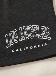 SHEIN Unity unicolor Top tank & con estampado de letra de cintura con cordón Shorts - Gris Oscuro - Ver 4