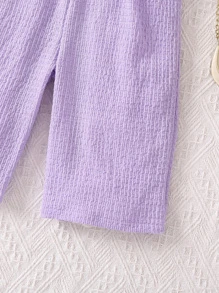 SHEIN Toddler Girls Ruffle Trim Shirred Wide Leg Jumpsuit - Mauve Purple - View 3