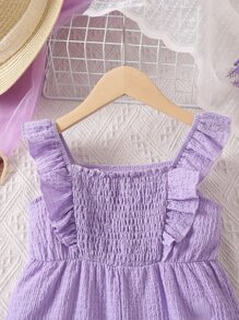 SHEIN Toddler Girls Ruffle Trim Shirred Wide Leg Jumpsuit - Mauve Purple - View 4