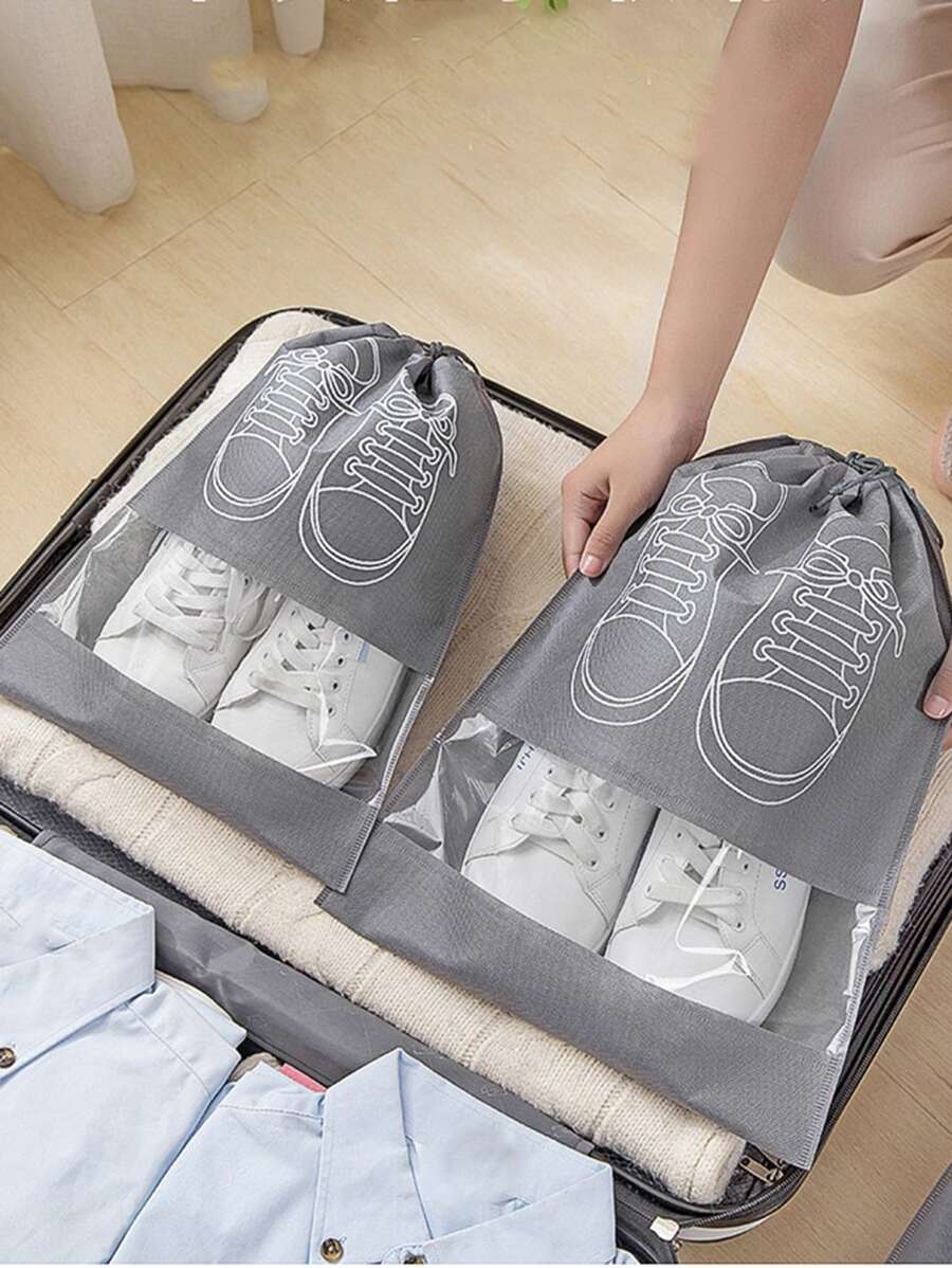 1入組透明抽繩鞋簡約防塵鞋子收納適用於旅行 - 灰色 - 查看 1