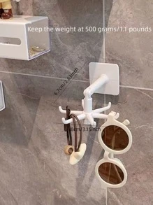 1 个 360° 旋转折叠挂钩：6 个挂钩，适用于厨房、浴室和橱柜整理 - 180° 垂直翻转和自粘，情人节返校礼物 - 白色 - 查看 2