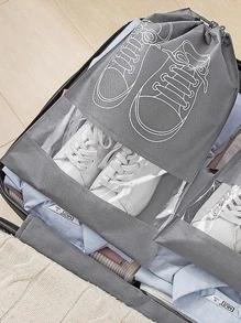 1入組透明抽繩鞋簡約防塵鞋子收納適用於旅行 - 灰色 - 查看 3