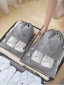 1入組透明抽繩鞋簡約防塵鞋子收納適用於旅行 - 灰色 - 查看 8