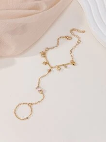 水鑽和愛心裝飾連指手鏈 - 金黃色 - 查看 2