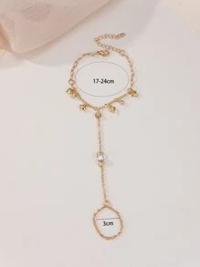 水鑽和愛心裝飾連指手鏈 - 金黃色 - 查看 3