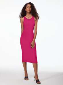 SHEIN BASICS Solid Tank Bodycon Dress - Hot Pink - View 1