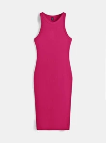 SHEIN BASICS Solid Tank Bodycon Dress - Hot Pink - View 4