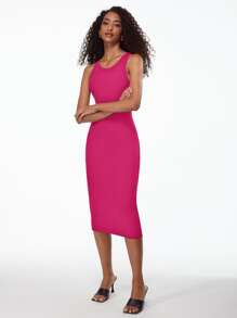 SHEIN BASICS Solid Tank Bodycon Dress - Hot Pink - View 6