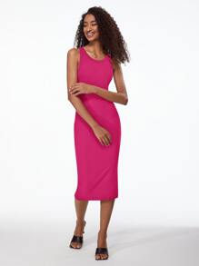 SHEIN BASICS Solid Tank Bodycon Dress - Hot Pink - View 7