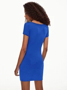 SHEIN BASICS Solid Scoop Neck Bodycon Dress - Royal Blue - View 2