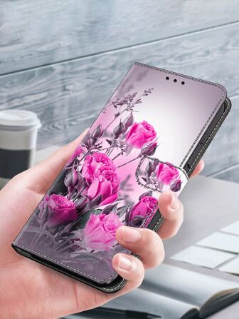 GLANDOTU Model imprimat trandafir violet, cu clapă de închidere magnetică încorporată Husă portofel din piele PU Compatibilă cu Samsung Galaxy și alte telefoane mobile Compatibilă cu iPhone15/15Plus/15Pro/15Promax