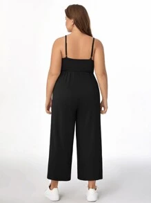 SHEIN BASICS Plus Solid Wide Leg Cami Jumpsuit - Black - View 2