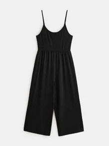 SHEIN BASICS Plus Solid Wide Leg Cami Jumpsuit - Black - View 3