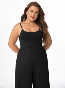 SHEIN BASICS Plus Solid Wide Leg Cami Jumpsuit - Black - View 6