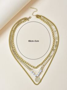 Faux Pearl Decor Layered Chain Necklace - Multicolor - View 3