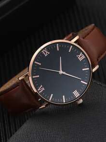 4Pcs Men's Business Watch Stylish Leather Quartz Watch, Perfect For Gifting Or Everyday Use.