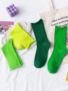 4 pares Calcetines de tripulación unicolor - Verde - Ver 1