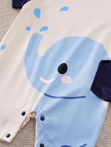 Yierying 嬰兒大象印花3D貼佈設計T恤連體短褲 - 杏色 - 查看 3