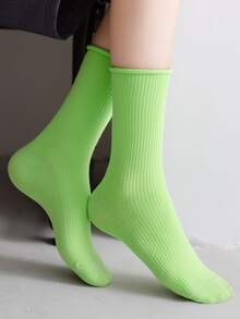 4 pares Calcetines de tripulación unicolor - Verde - Ver 2