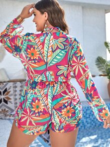 SHEIN Swim Curve Plus Size Tropical Print Bikini Set With Cover Up Summer Beach - Multicolor - View 2