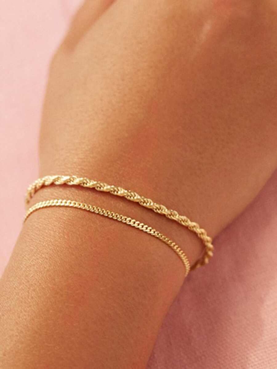 2pcs/set Minimalist Chain Bracelet - Yellow Gold - View 1