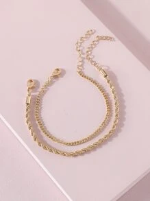 2pcs/set Minimalist Chain Bracelet - Yellow Gold - View 2
