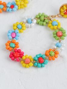隨機色串珠花朵裝飾耳墜 - 彩色 - 查看 3