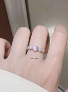 CVNANA 1 件 Y2k 风格猫眼石和方晶锆石装饰心形铜戒指，适合女士，生日礼物情人节、妈妈、母亲、母亲节、礼物