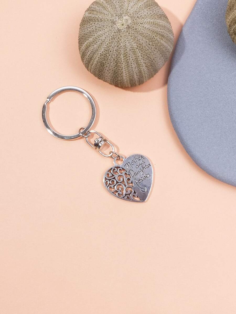1入組女士心形吊飾復古鑰匙扣母親節專用 - 復古銀色 - 查看 1