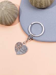 1入組女士心形吊飾復古鑰匙扣母親節專用 - 復古銀色 - 查看 3
