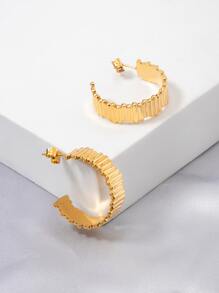 1對時尚不銹鋼紋理質感開口耳環適合女士日常裝飾 - 金黃色 - 查看 4