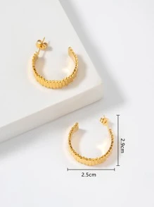 1對時尚不銹鋼紋理質感開口耳環適合女士日常裝飾 - 金黃色 - 查看 3