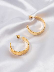 1對時尚不銹鋼紋理質感開口耳環適合女士日常裝飾 - 金黃色 - 查看 2