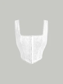SHEIN MOD Top tank con bordado con ojal bajo hanky - Blanco - Ver 1