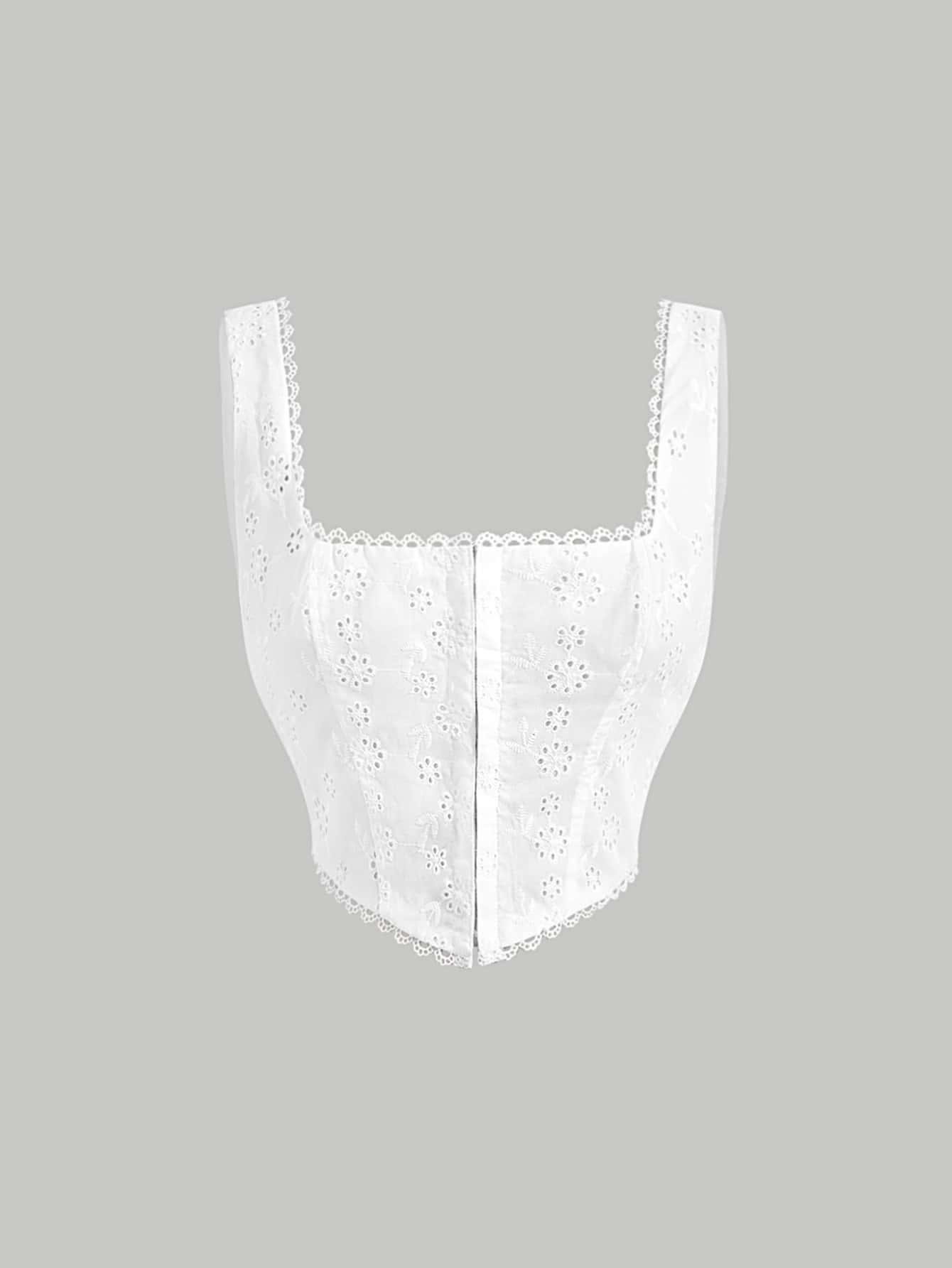 SHEIN MOD Top tank con bordado con ojal bajo hanky - Blanco - Ver 1