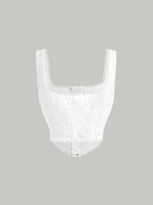SHEIN MOD Top tank con bordado con ojal bajo hanky - Blanco - Ver 2