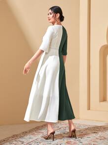 Modelyn Two Tone Contrast Tape Dress - Multicolor - View 4