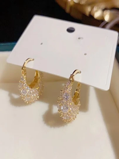Cubic Zirconia Decor Hoop Earrings