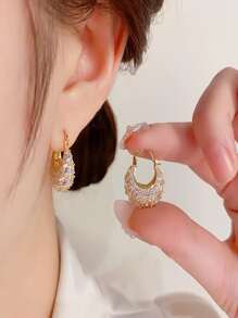 Cubic Zirconia Decor Hoop Earrings - Multicolor - View 2