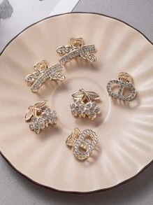 6pcs Rhinestone Decor Hair Claw - Gold - View 2
