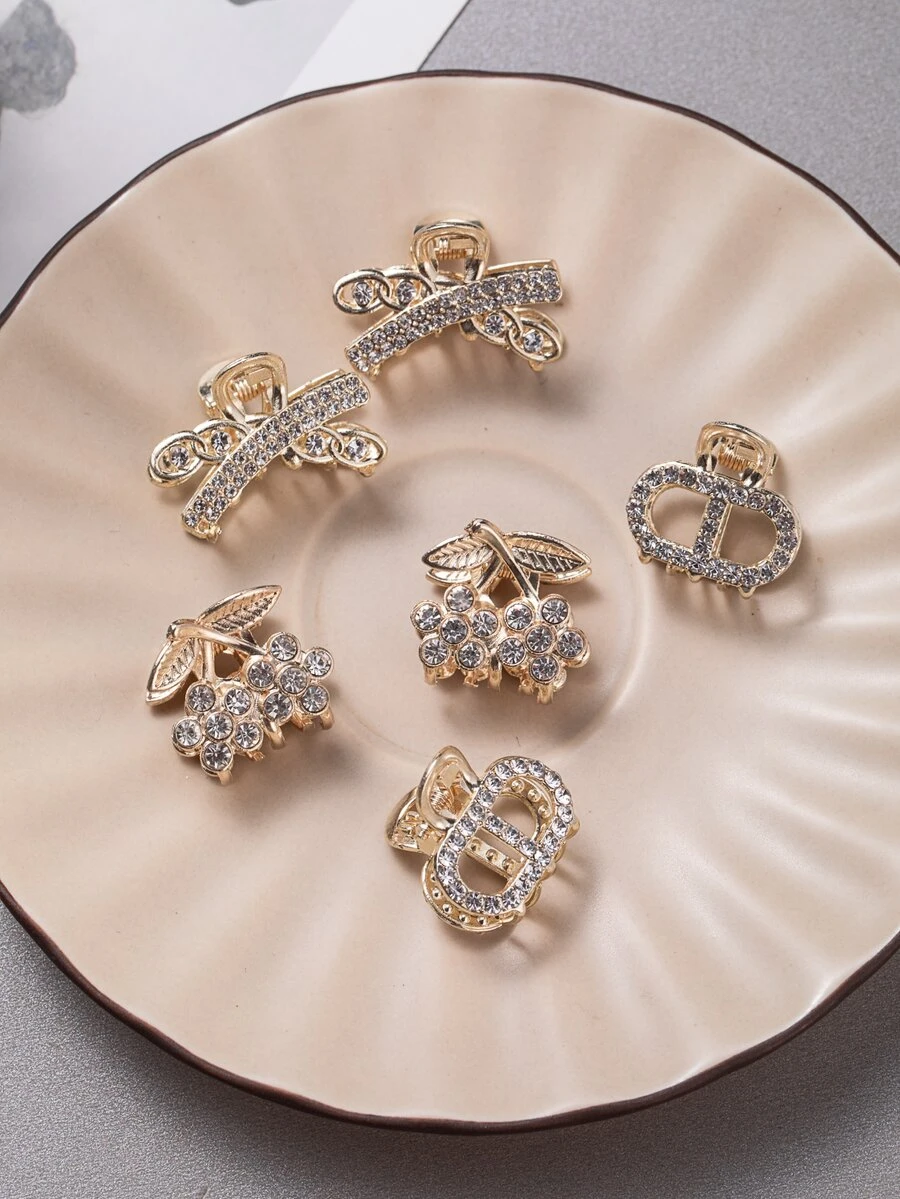 6pcs Rhinestone Decor Hair Claw