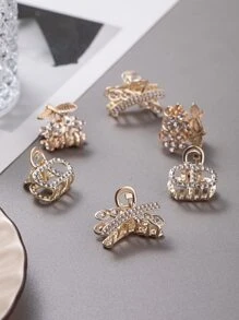 6pcs Rhinestone Decor Hair Claw - Gold - View 3